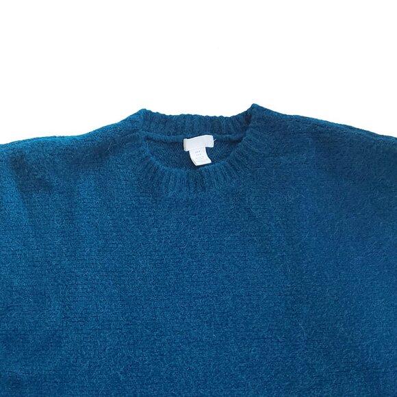 Women's Fuzzy Oversized Cropped Sweater Teal Blue/Green Crew Neck - Picture 5 of 5